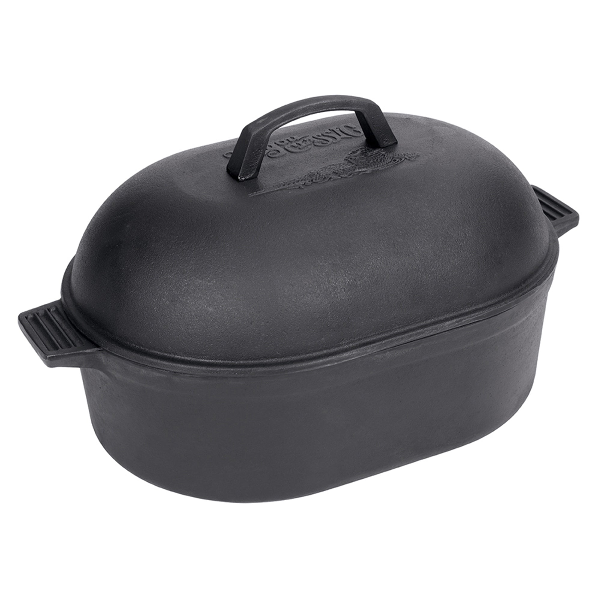 Bayou Classic 7415 6 Qt. Oval Cast Iron Roaster Pot with Lid and Handles 