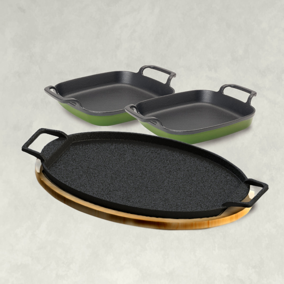 Cast Iron Fiesta Fajita Pan Set, cypress green